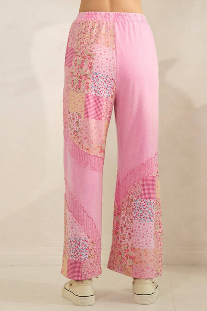 Mineral Washed Spring Picnic Print Lace Pants