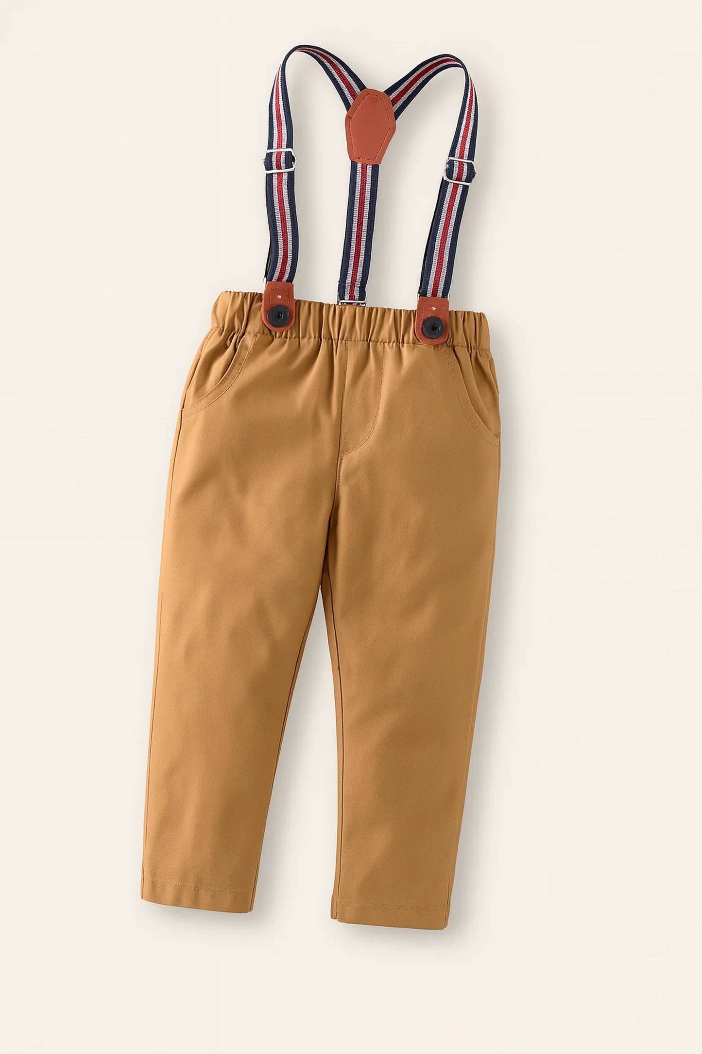 Boys' Classic Cotton Chino Long Pants With Suspenders