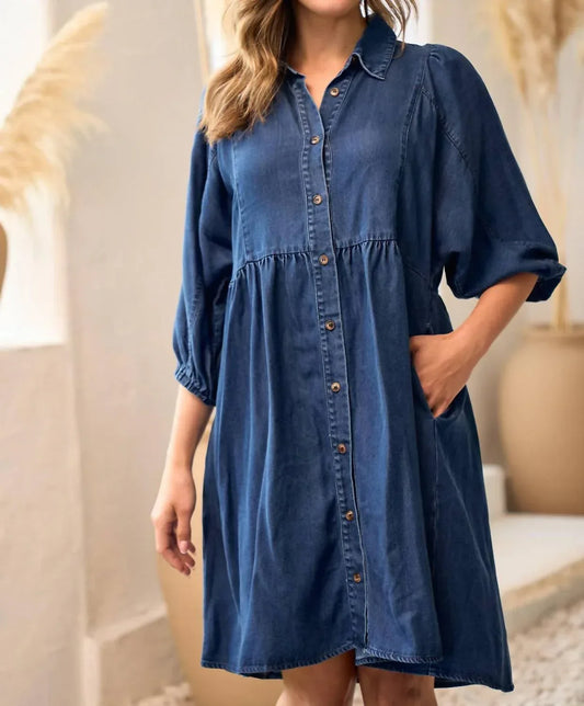 Nicabel - Button Down Puff Sleeve Mini Dress - Plus - Rack Hunt