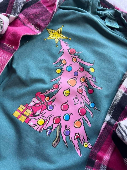 Inked Up Apparel - Women's Pastel Christmas Tree Graphic Tee - Rack Hunt