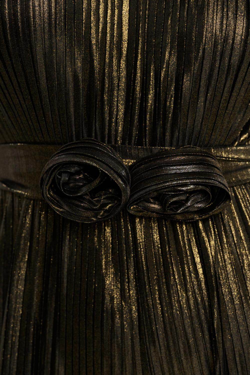 Cenia - Metallic Pleated Wide Leg Jumpsuit - Rack Hunt -