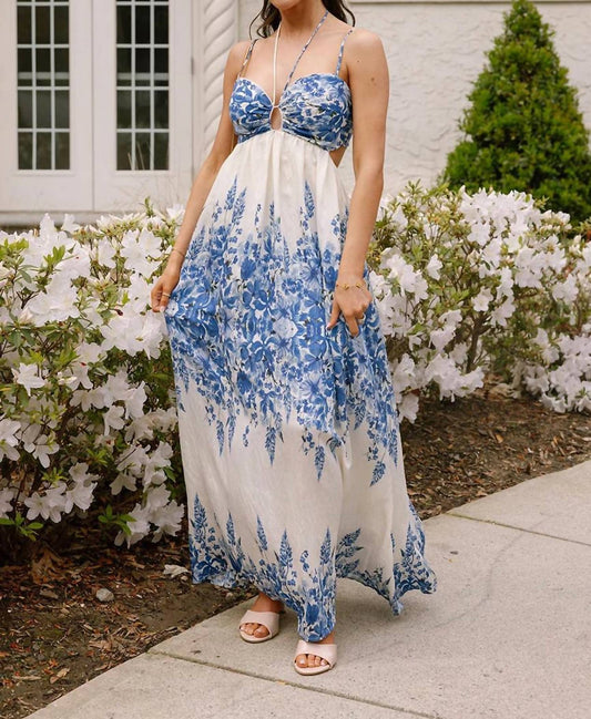 Aakaa Women's Willow Floral Midi Dress in Ivory/blue