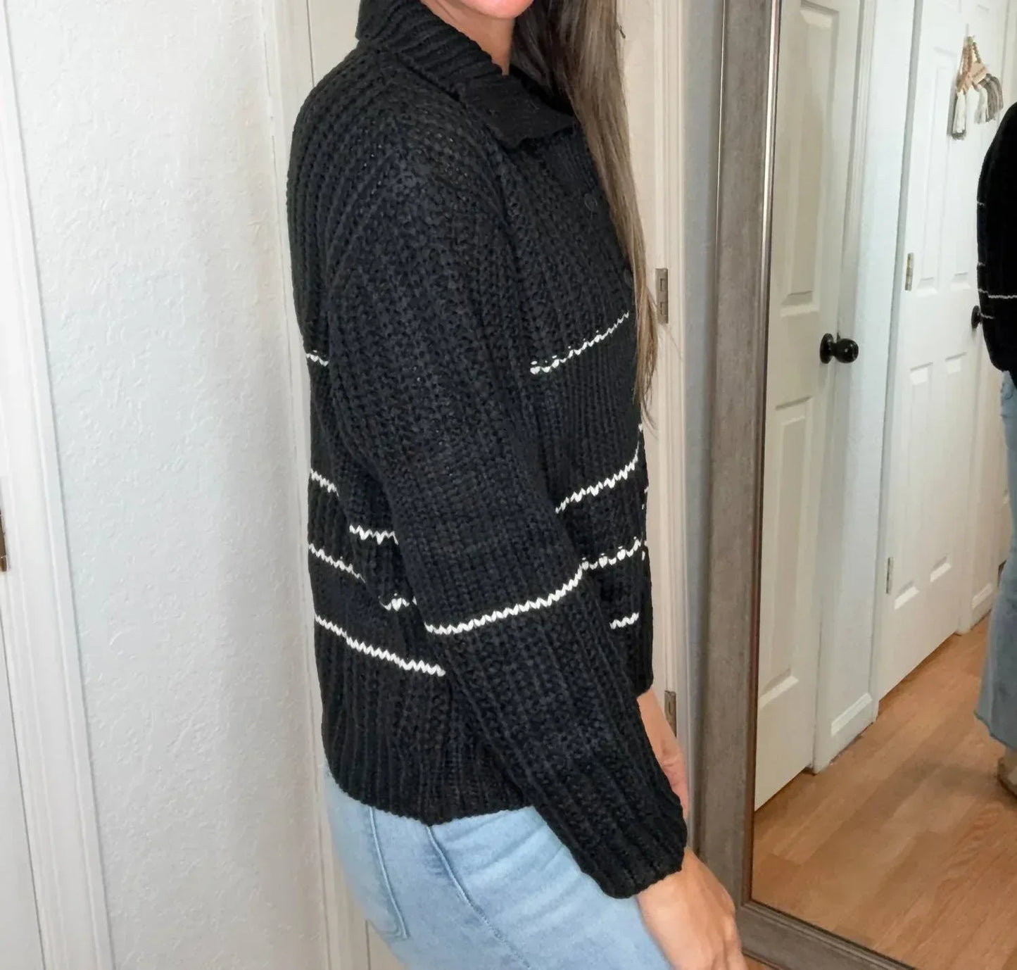 Cozy - Bella Collared Striped Sweater Top - Rack Hunt