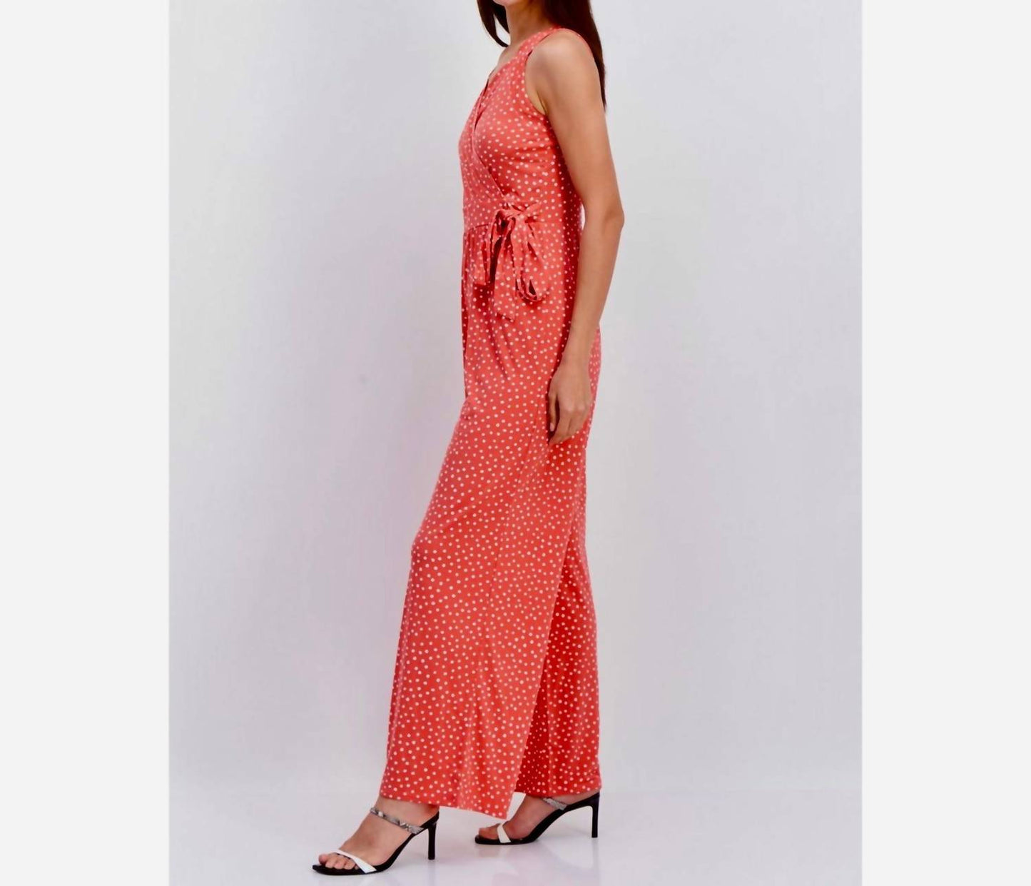 Polka Dot Wide Leg V-neck Jumpsuit