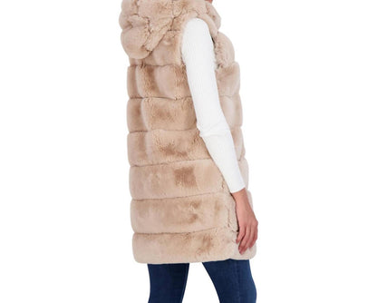 Hooded Quilted Faux Fur Vest