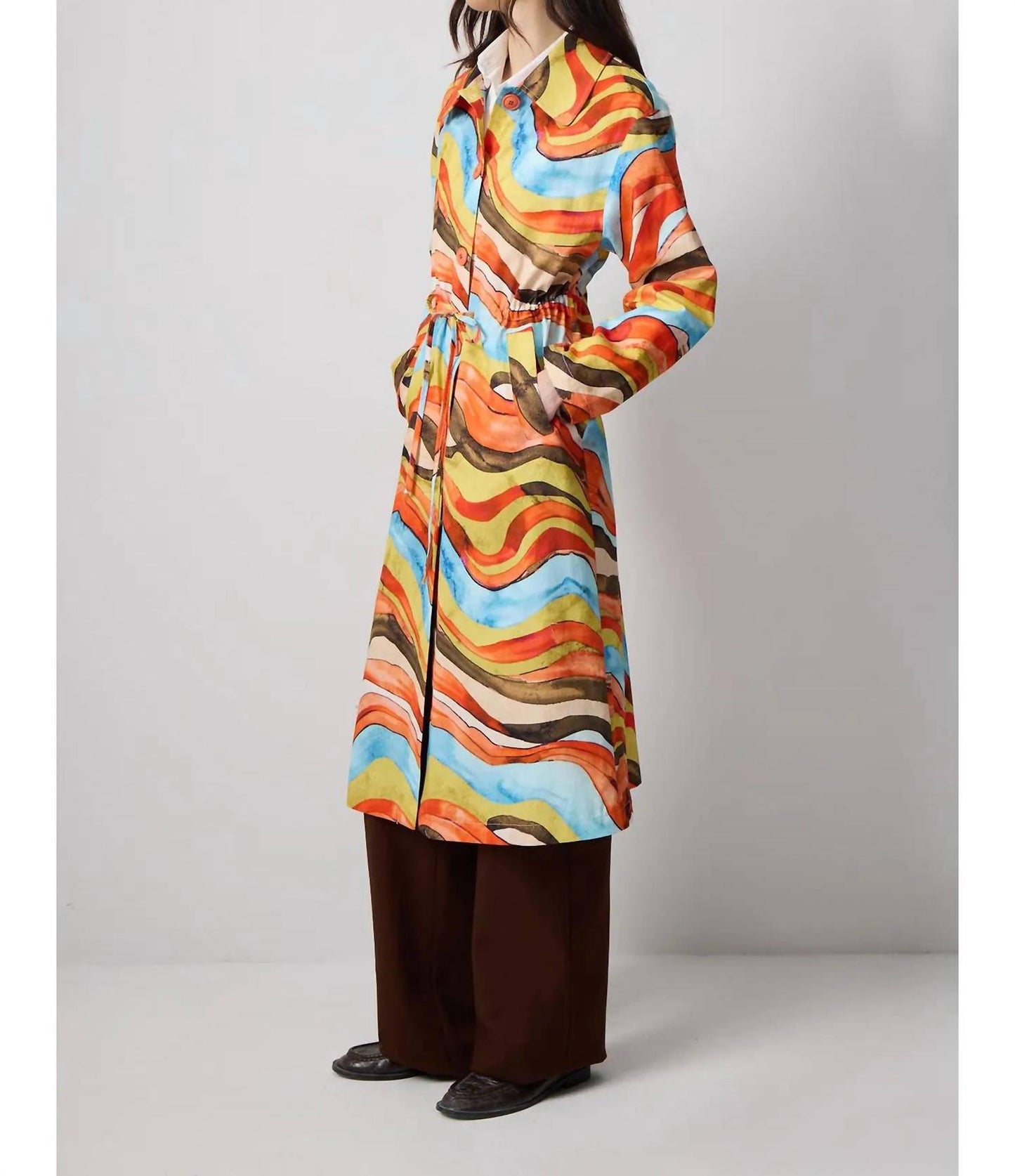 Gathered Waist Trench Coat
