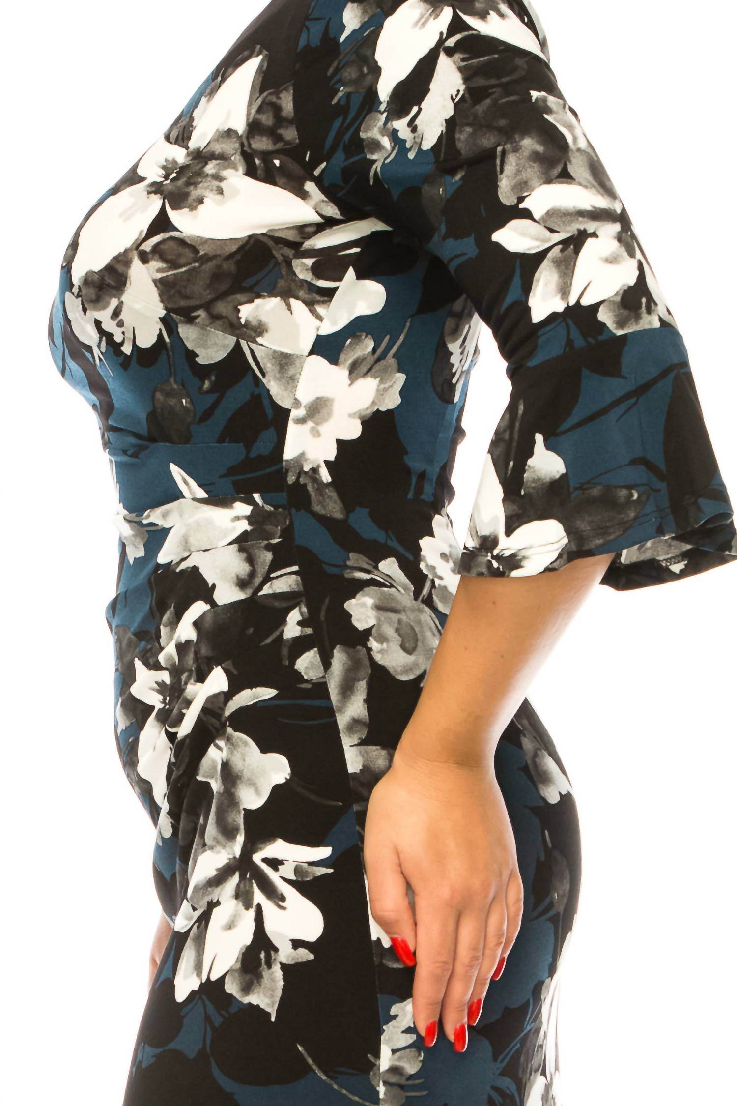 Connected Apparel - Floral Print Pleated Waist Dress - Rack Hunt