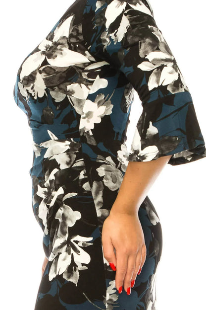 Connected Apparel - Floral Print Pleated Waist Dress - Rack Hunt