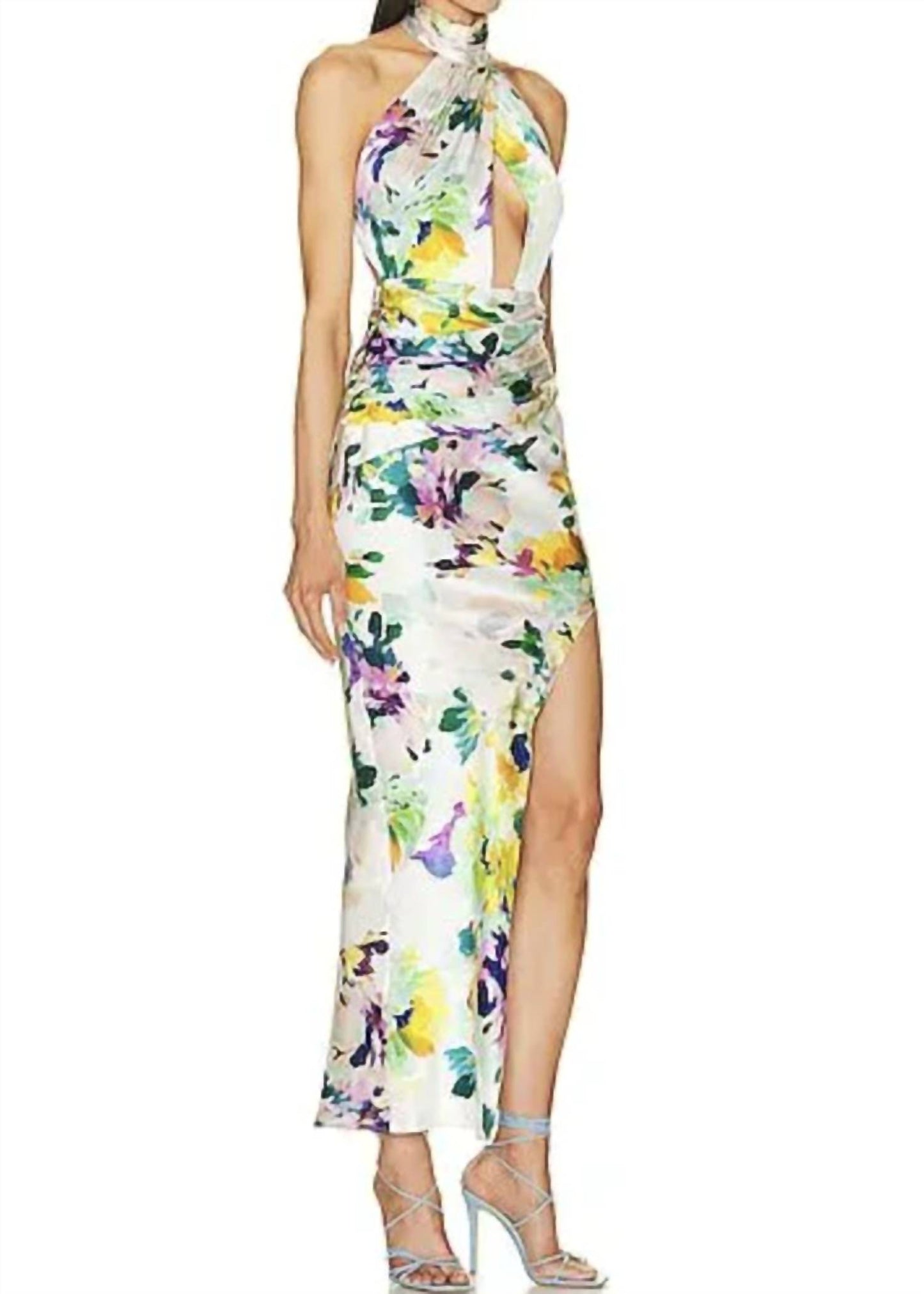 Halter Cut Out Asymmetrical Gown