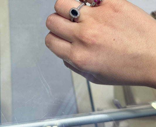 Normani - Women's Oval Sapphire & Diamond Halo Ring - Rack Hunt -