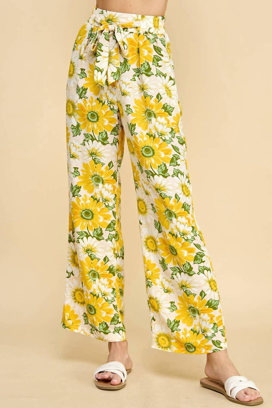 Floral Print Paper Bag Waist Pants