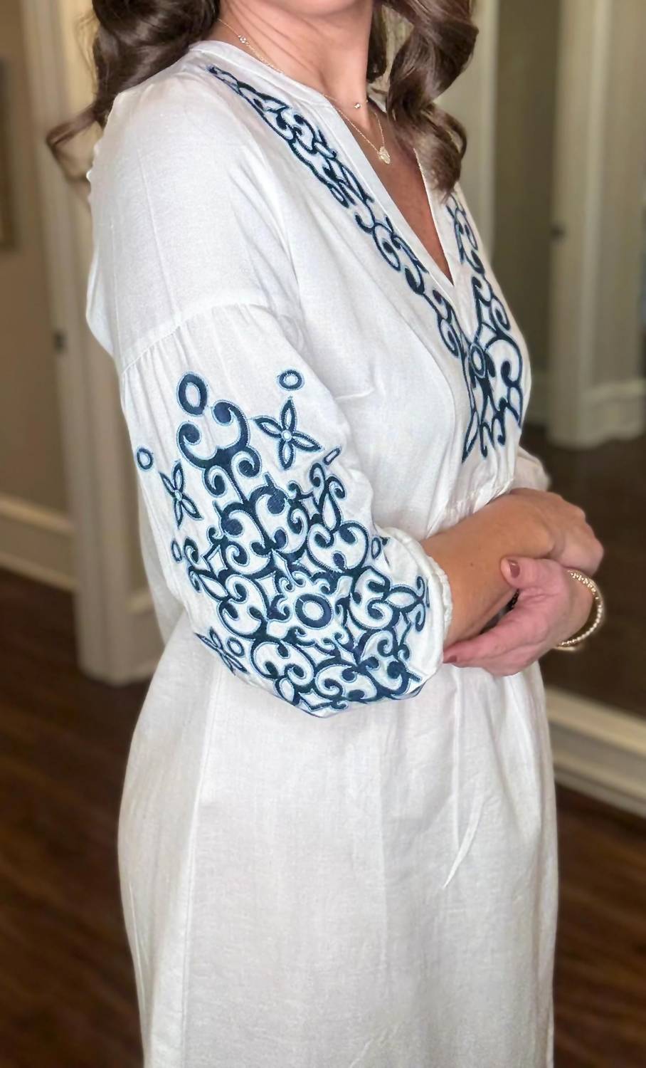 Embroidered 3/4 Sleeve Dress