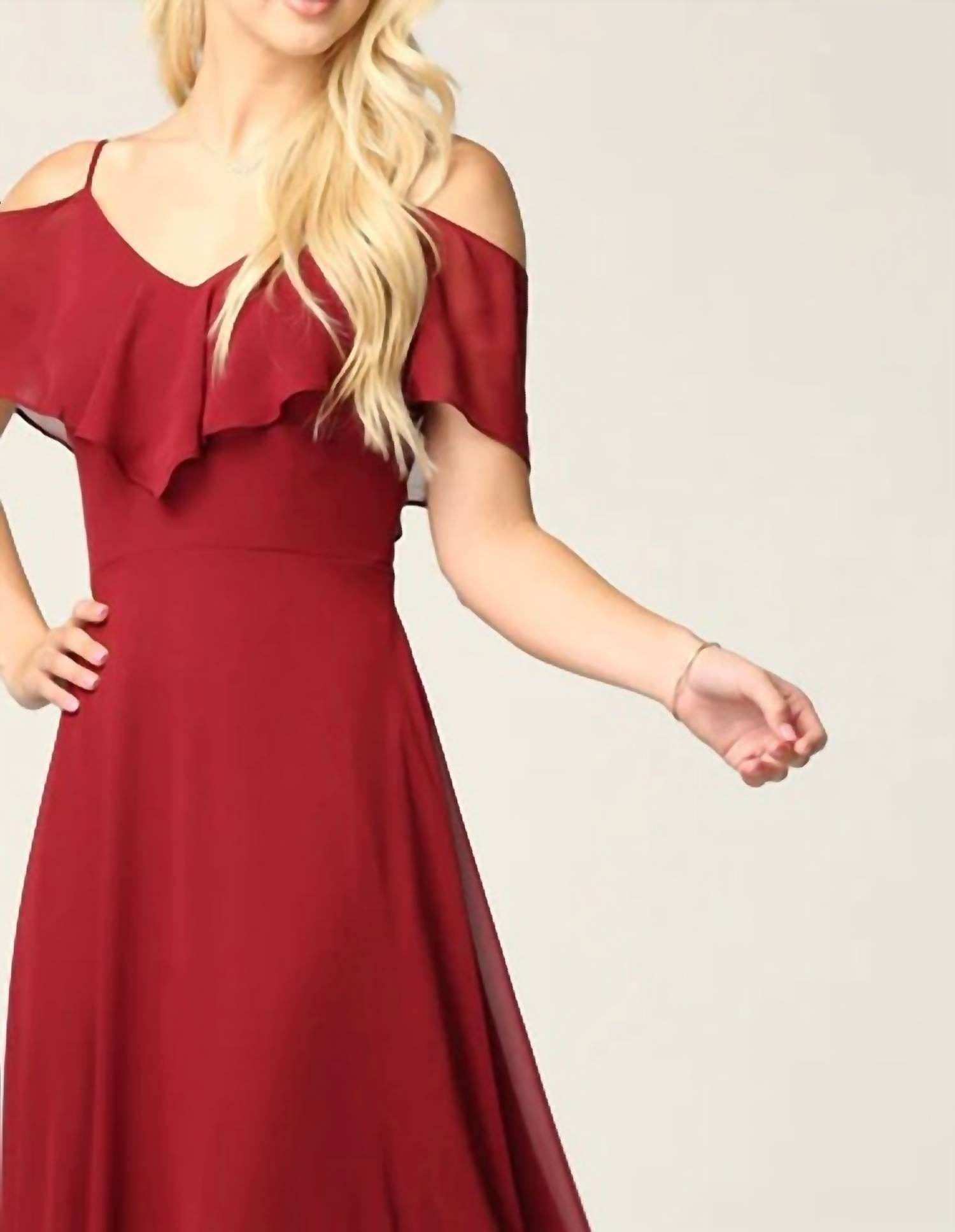 Eva USA - Chiffon Cold Shoulder Ruffle Sleeve Bridesmaid Dress - Rack Hunt