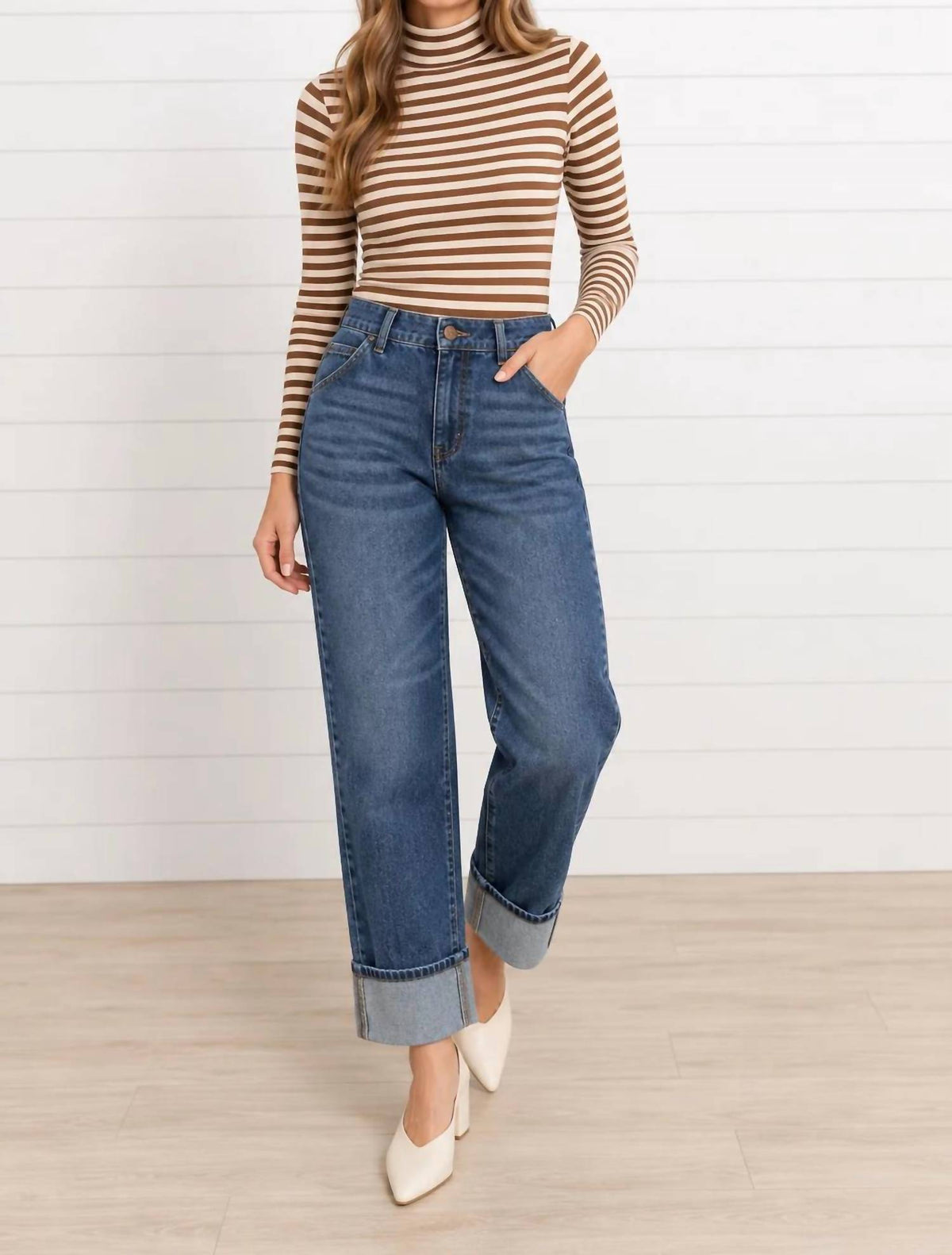 Cuffed Boyfriend Denim Jeans