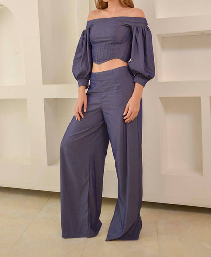Camellia Off-shoulder Crop Top And Pant Set