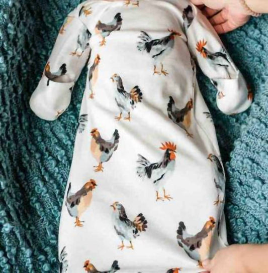 Newborn's Chicken Organic Cotton Gown & Hat Set