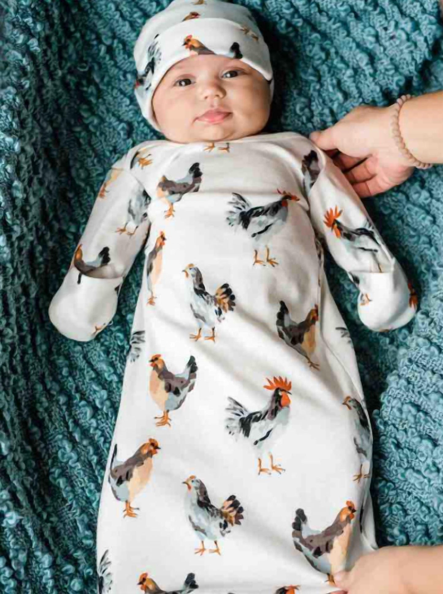 Newborn's Chicken Organic Cotton Gown & Hat Set