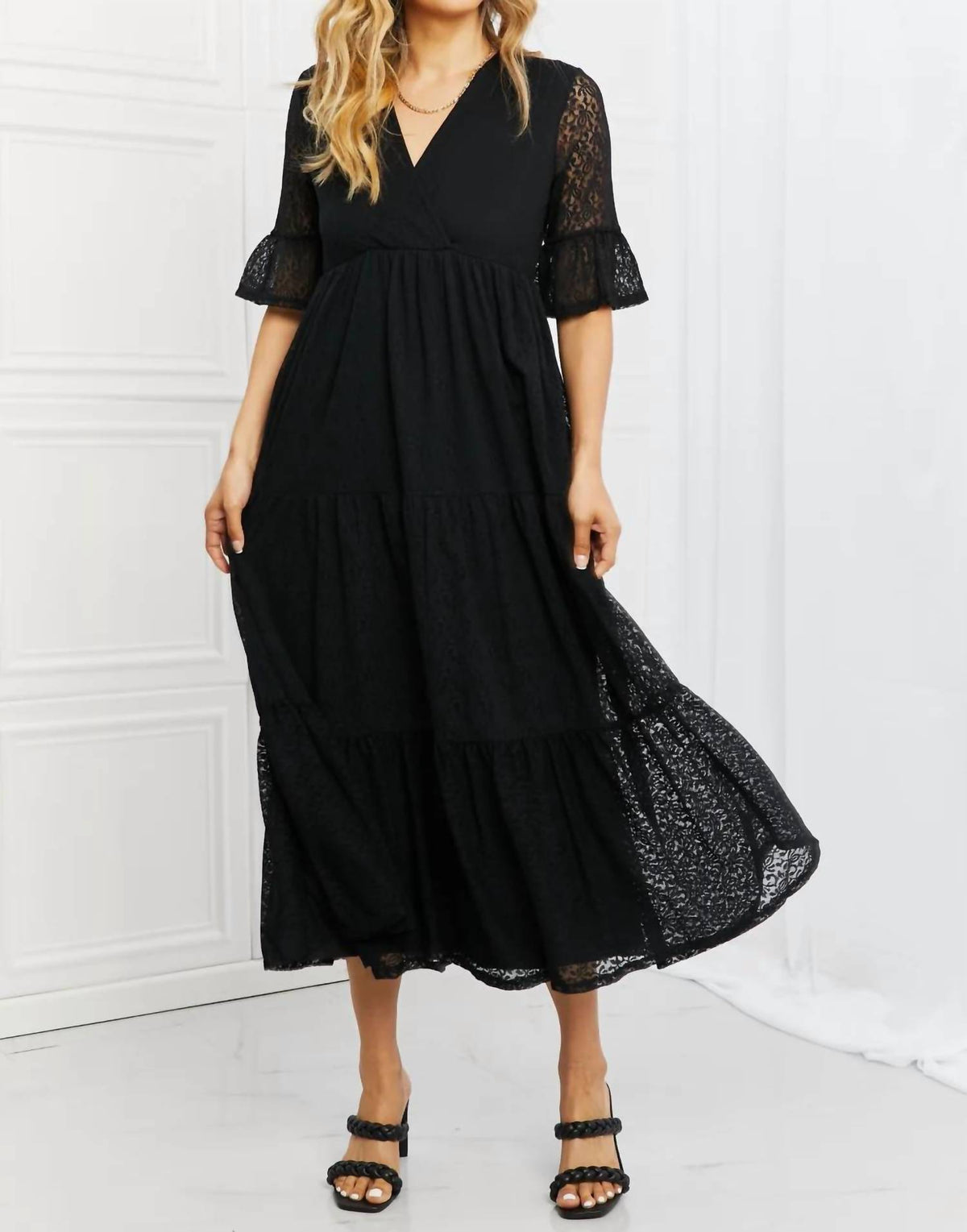Lovely Lace Tiered Midi Dress