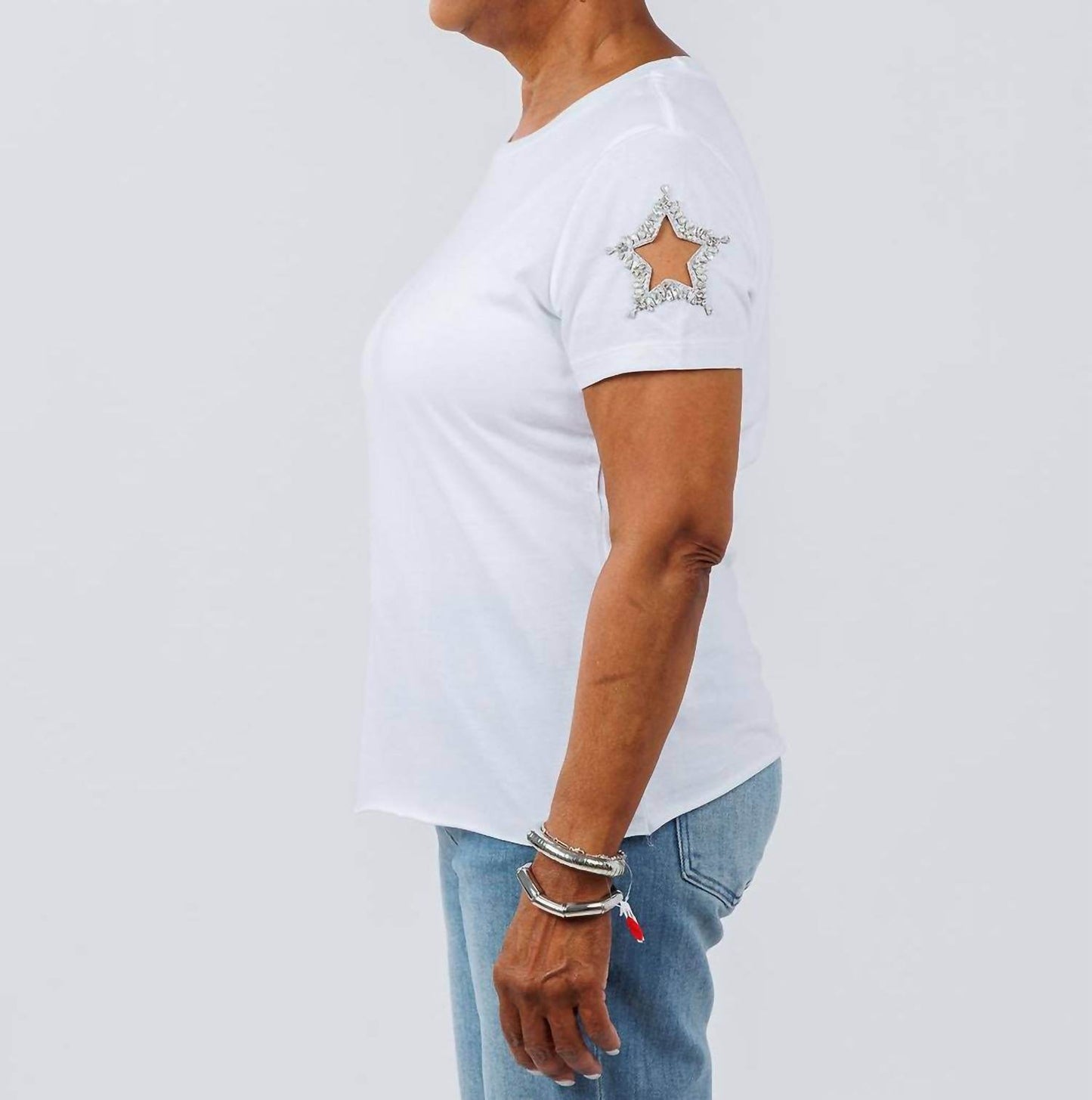 Suzy T - Women's Stars Cut Out Sleeve Top - Rack Hunt -