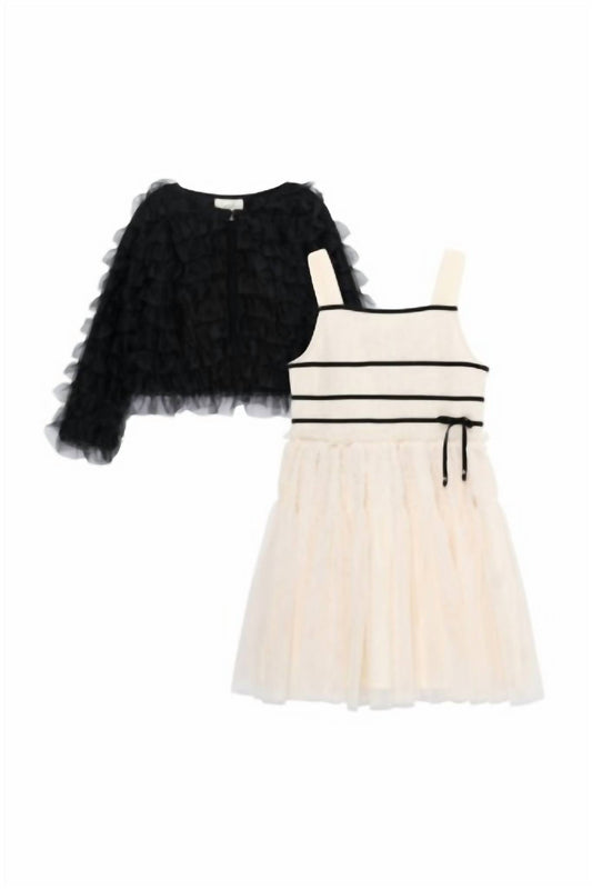 Kid's Mesh Dress With Cardigan