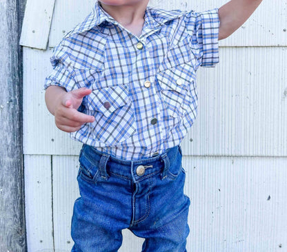 American Farm Company - Boys Youth Plaid Pattern Metal Snap Shirt - Rack Hunt