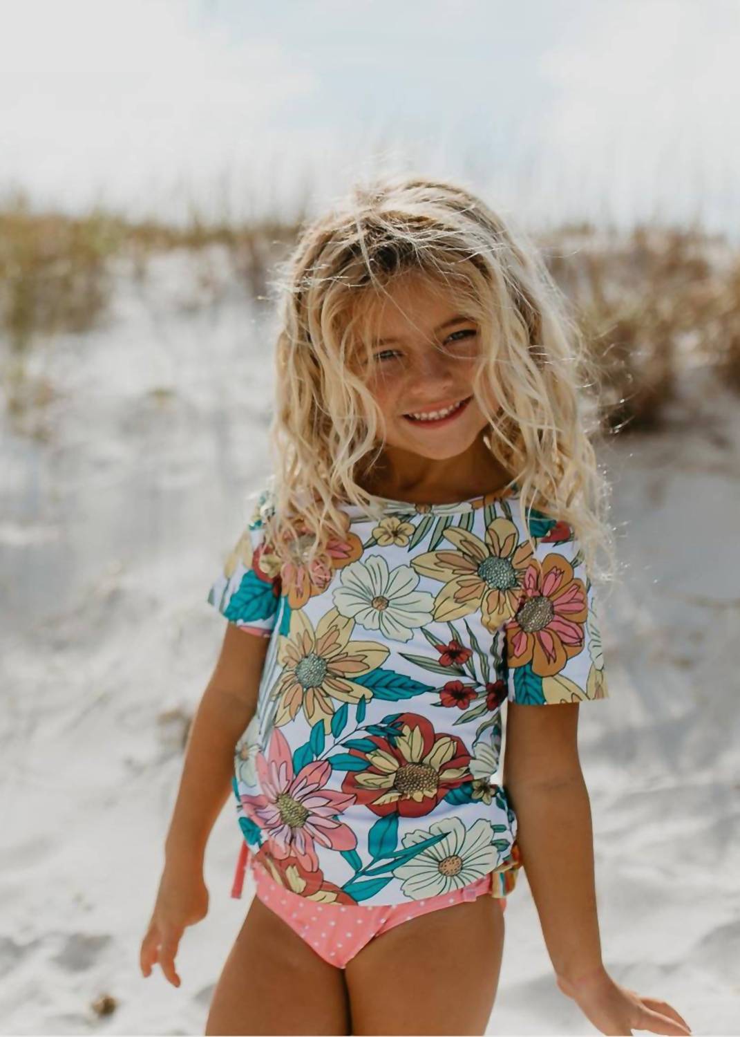 Kid's Tropical Rash Guard Ruffle Swimsuit