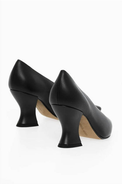 Women's Lambskin Almond Pumps With Cuban Heel