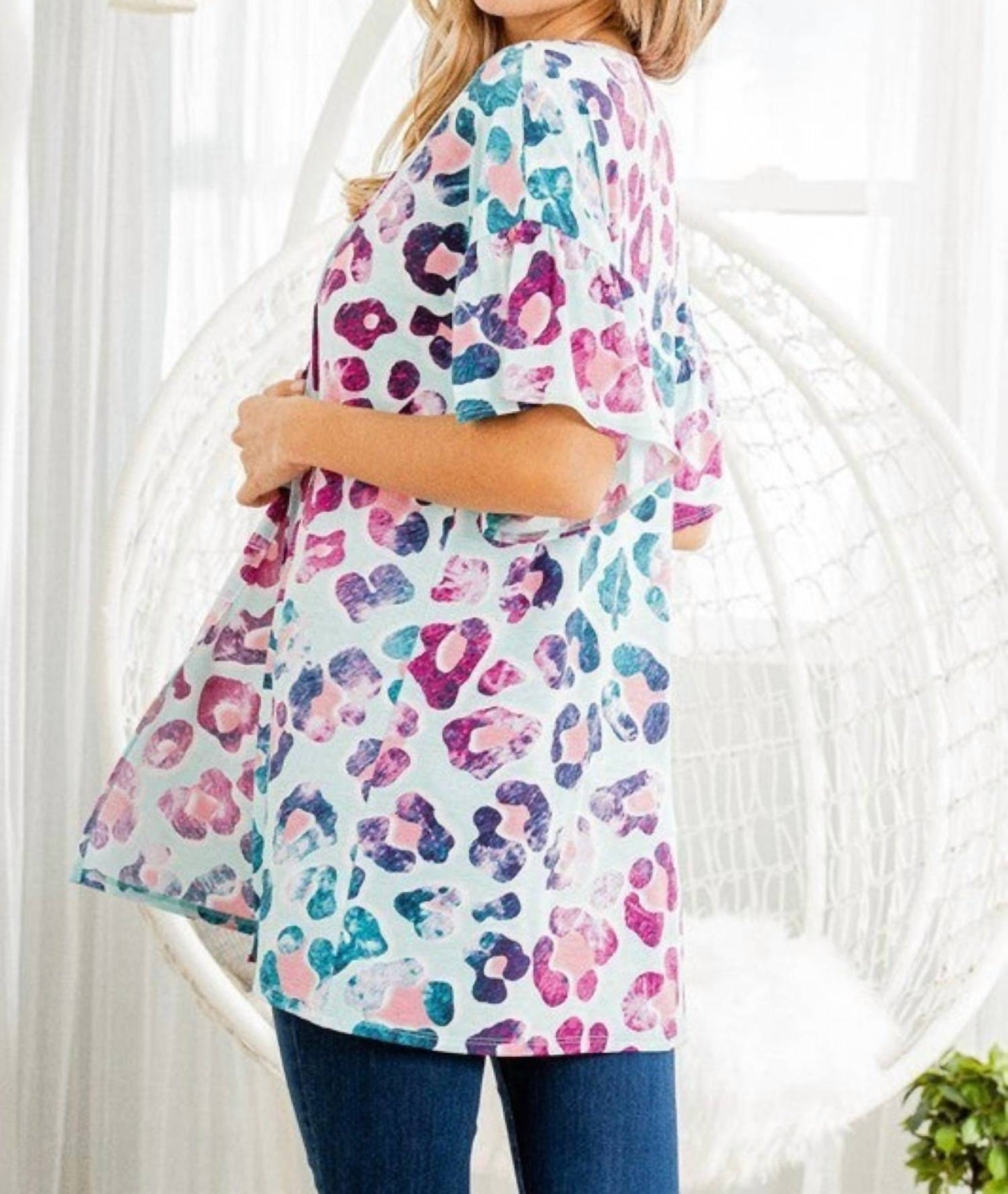 Ruffled Sleeve Animal Print Cardigan