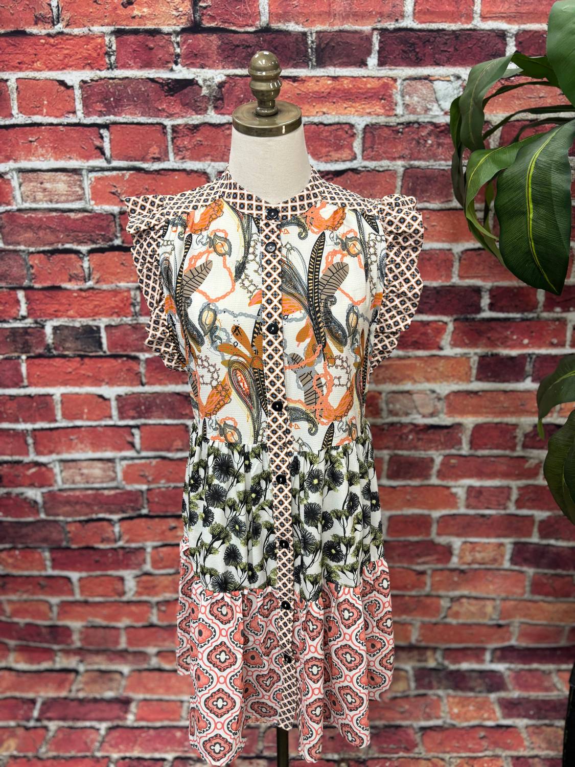 Sunset Patchwork Ruffle Dress