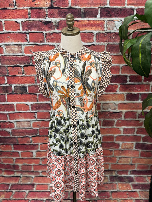 Sunset Patchwork Ruffle Dress