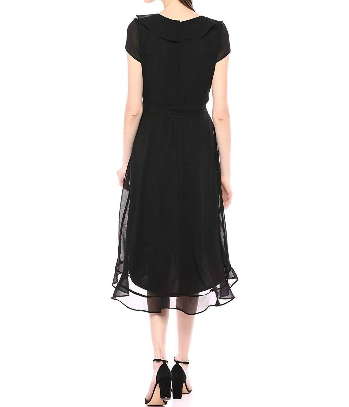 Gabby Skye - Cap Sleeve Tie Waist Faux Wrap Above Knee Dress - Rack Hunt