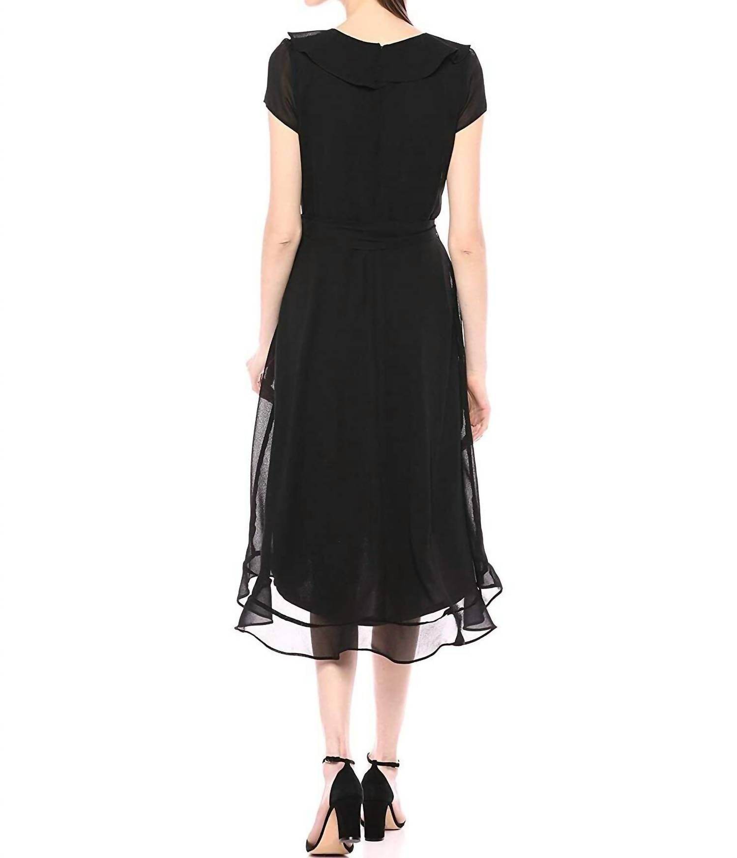 Gabby Skye - Cap Sleeve Tie Waist Faux Wrap Above Knee Dress - Rack Hunt