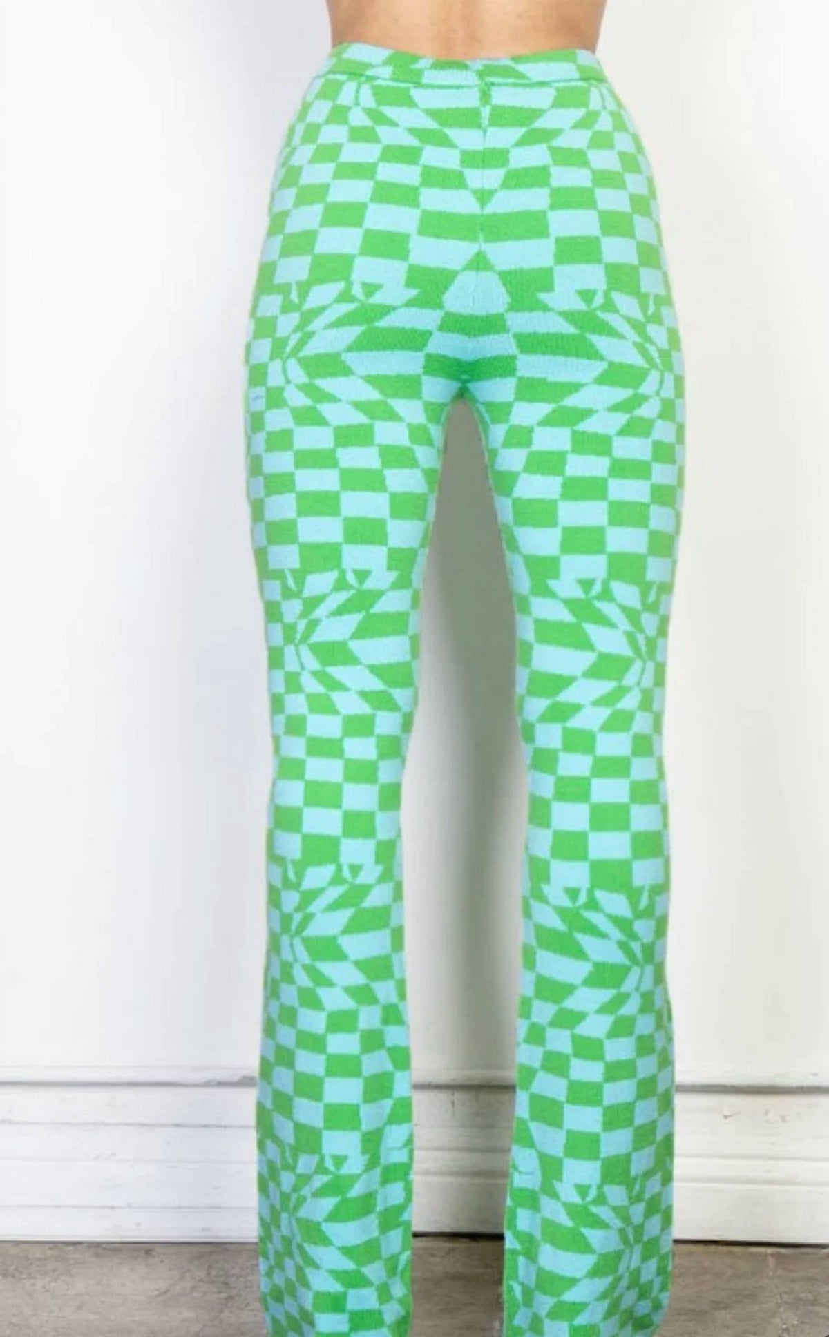 Cassie Checker Board Patterned Knit Sweater Pants