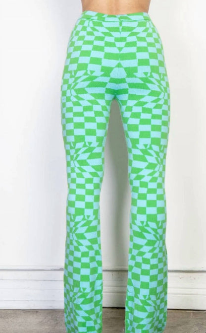 Cassie Checker Board Patterned Knit Sweater Pants