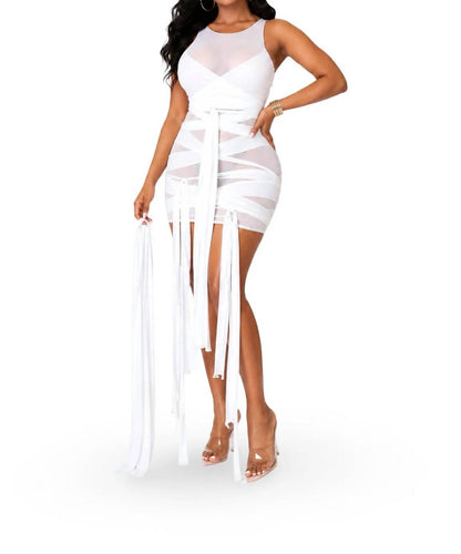 Make A Wish - Sleeveless Sheer Self Tie Cover Up Dress