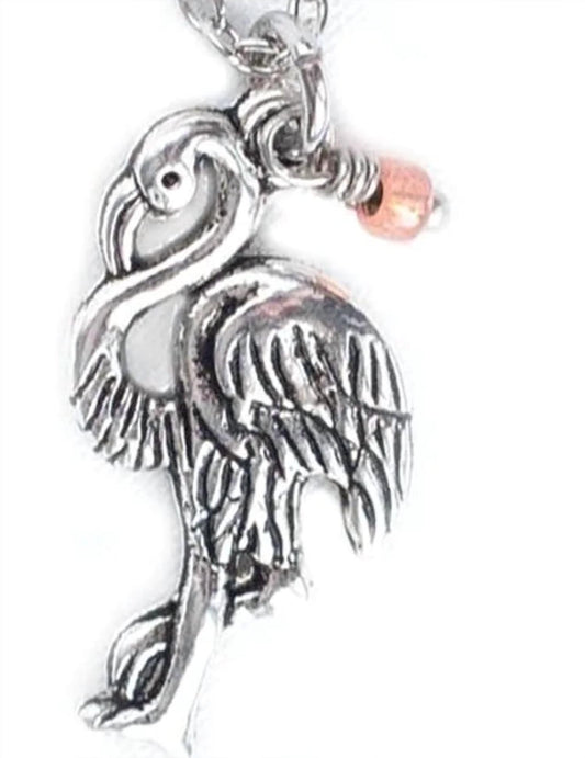 Women's Flamingo Charm Necklace With Coral Bead