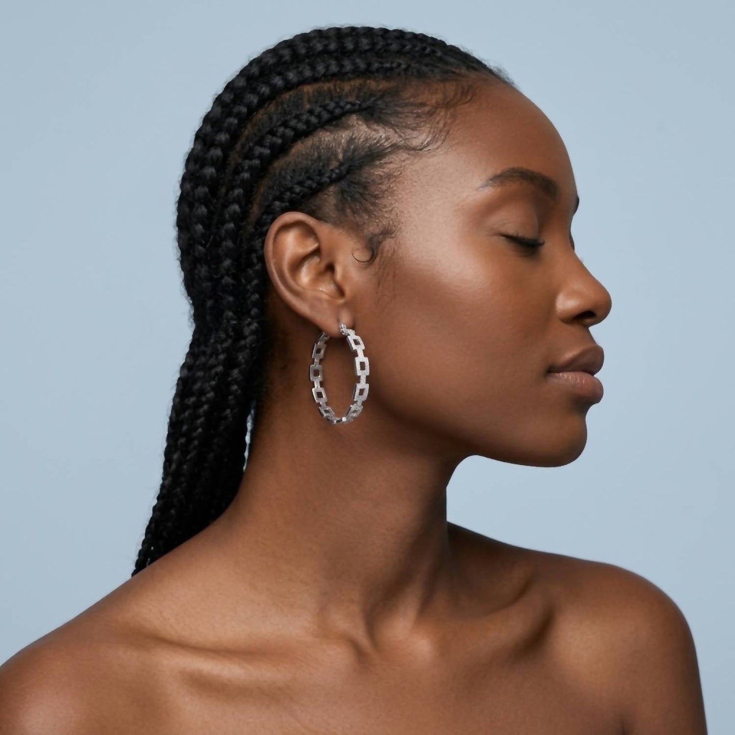 Square Link Pave Hoop Earrings