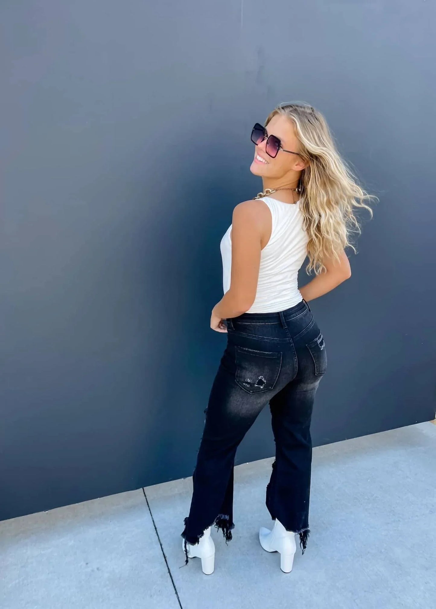 Blakely - Urban Distressed Crop Jeans - lifestyle view - Rack Hunt