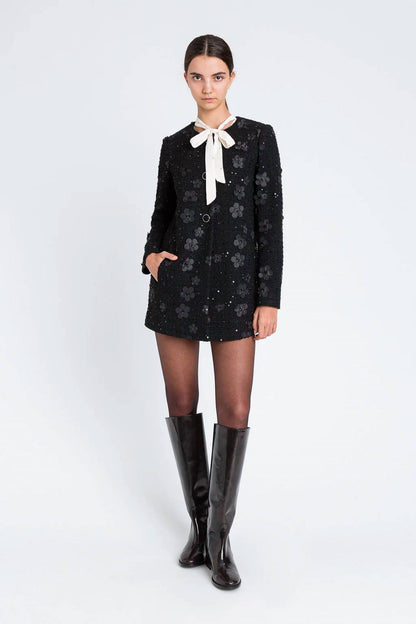 Floral And Sequin Bouclé Coat