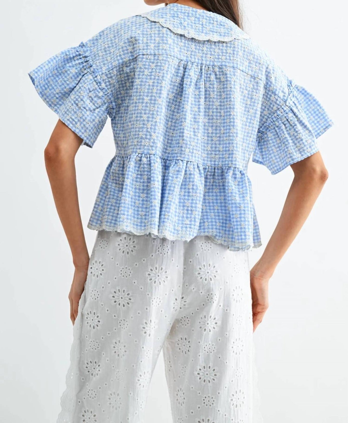 Sky Button Front Short Sleeve Top