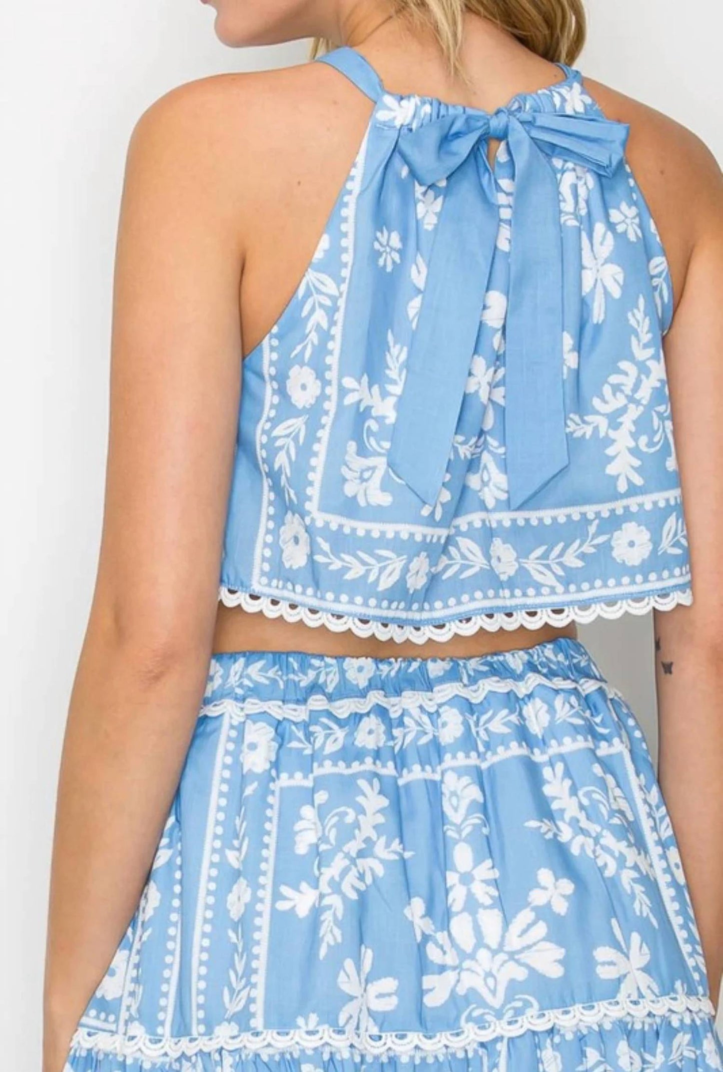 Placement Print Halter Top & Skirt Set