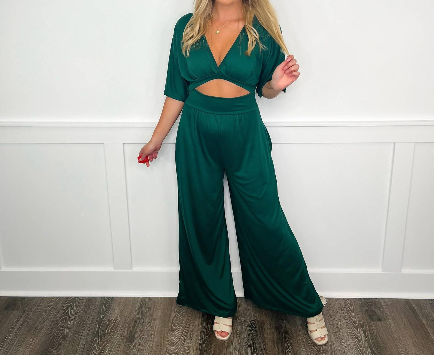 Play My Jam Short Sleeve Waist Cutout Jumpsuit