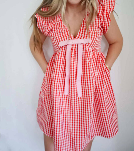Jenny Gingham Blouson Shoulder Mini Dress