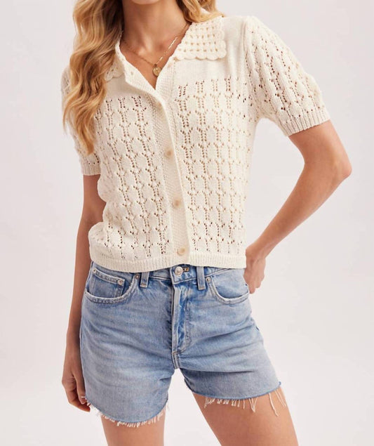 Pointelle Button Down Shirt Knit Cardigan