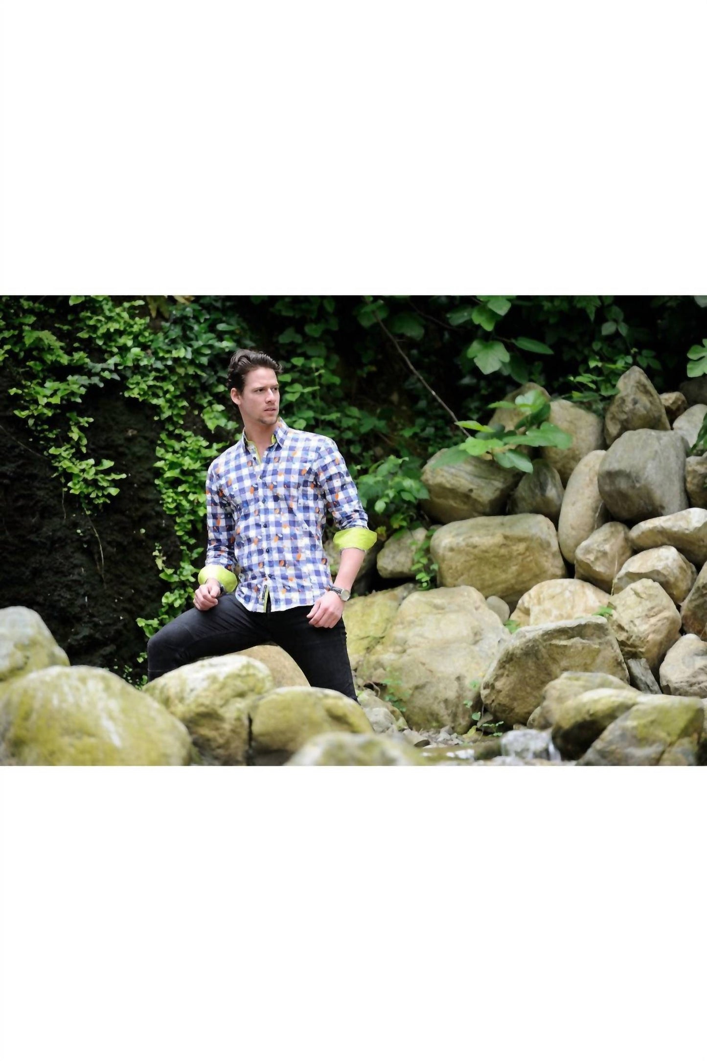 Men's Digital Paint Shirt With Solid Trim