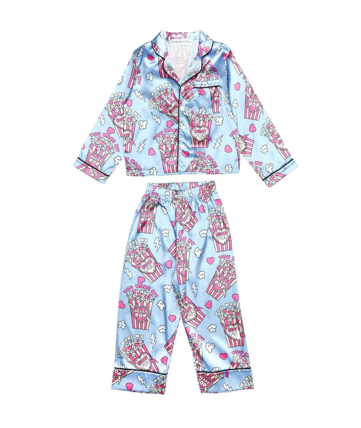 Girl's Popcorn Lover Silky Pajama Set