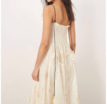 Mirrored Applique Floral Embroidered Cami Maxi Dress