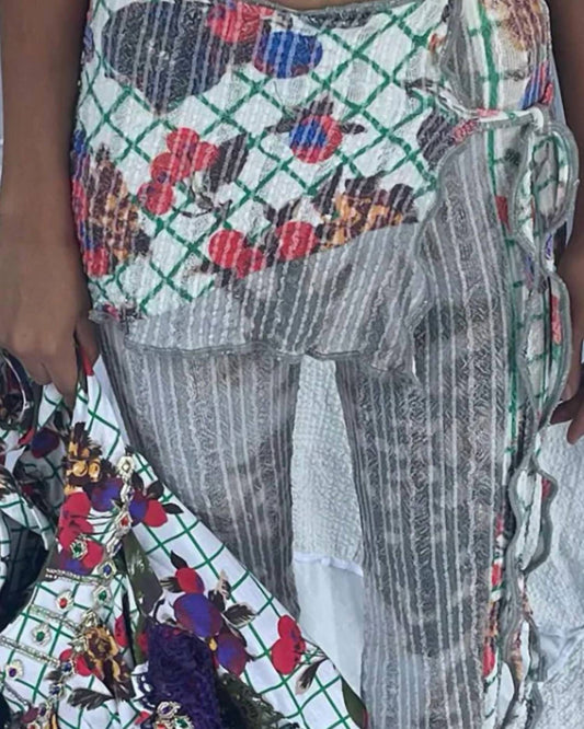 Tablecloth Stretch Weave Mini Skirt Over Capri Pants