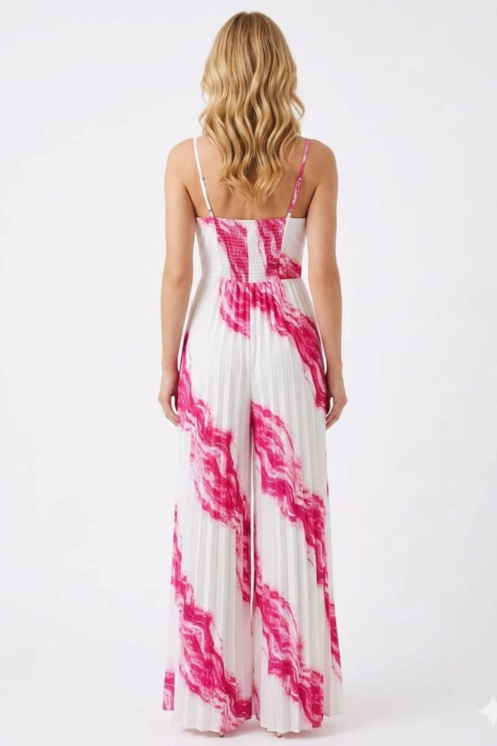 Abstract Print Pleated Maxi Jumpsuit