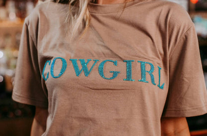 Cowgirl Sequins Engraved 3d Embroidery Tee